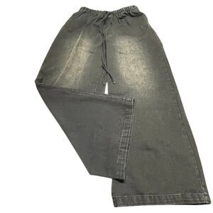 Musera Black Washed and Faded Tie Waist Wide Leg Jeans